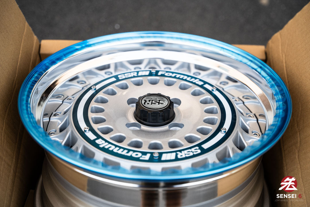 SSR Formula Aero Mesh / 16x8 +32 / 4x100 / FM Silver + Brushed Blue Ring
