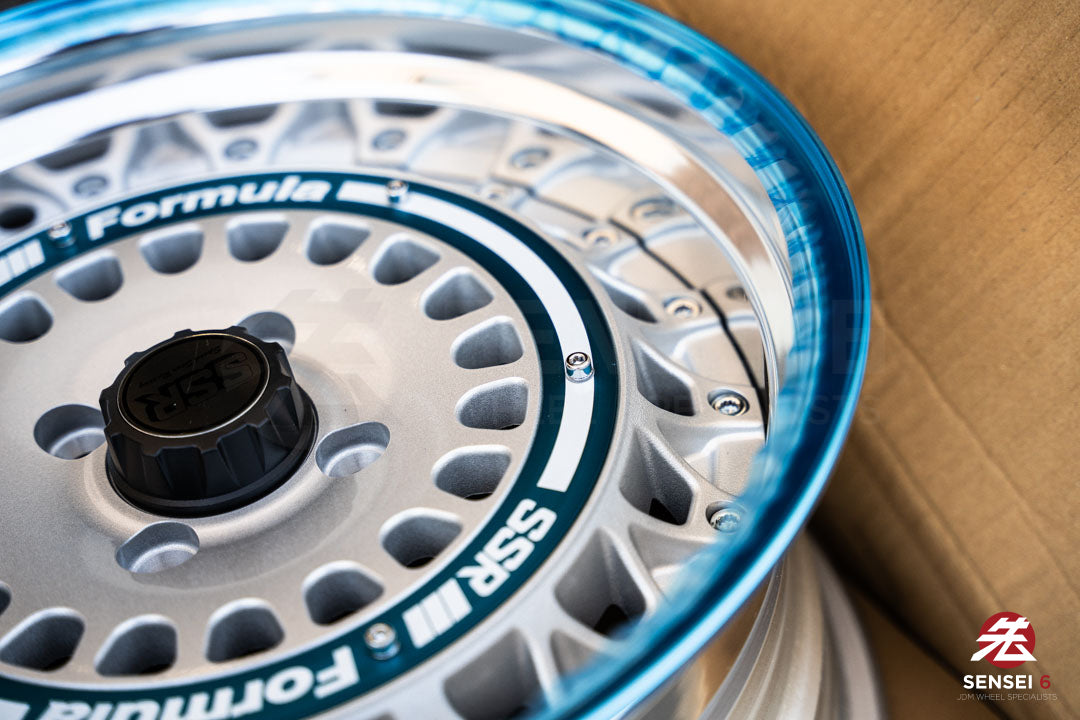SSR Formula Aero Mesh / 16x8 +32 / 4x100 / FM Silver + Brushed Blue Ring