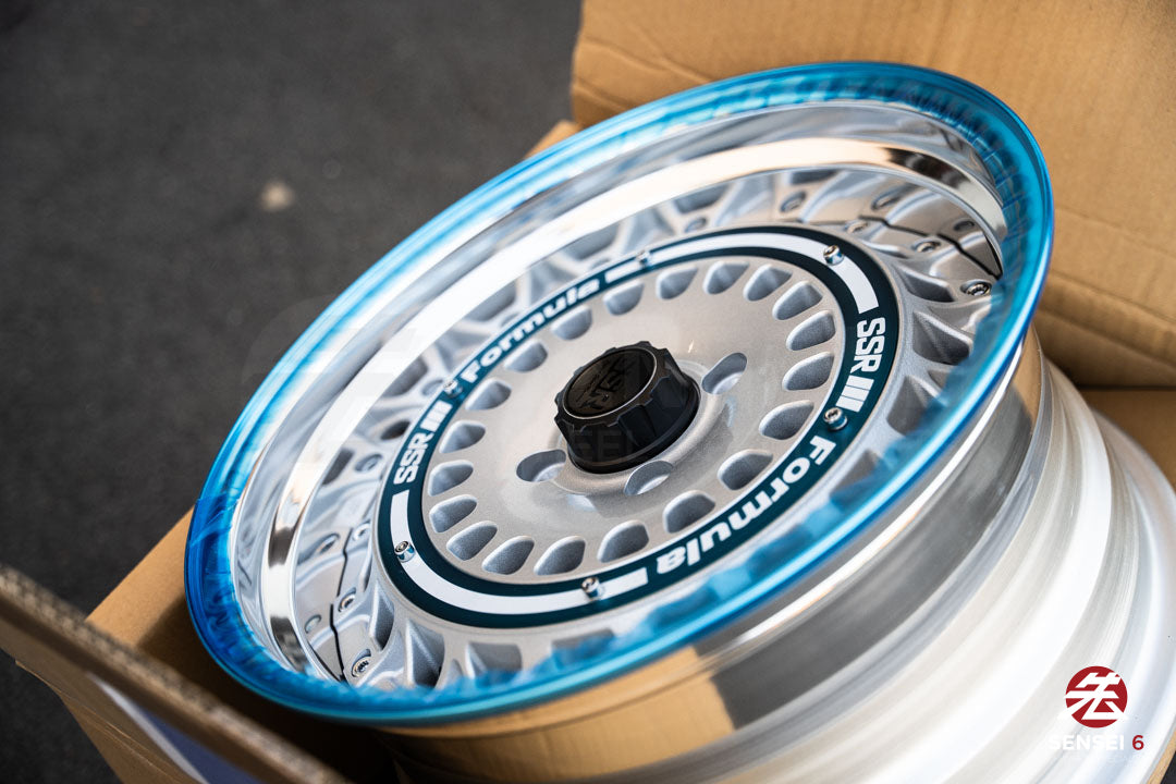 SSR Formula Aero Mesh / 16x8 +32 / 4x100 / FM Silver + Brushed Blue Ring