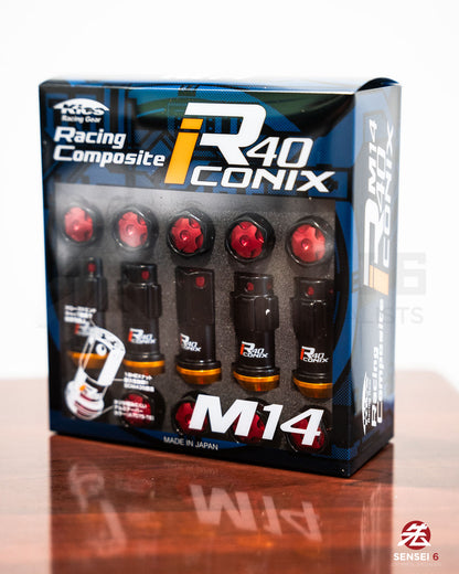 [IN STOCK] Project Kics R40 iCONIX M14 Lock & Nut Set (16 + 4 pcs) / M14x1.50 / Black + Red Aluminium Caps
