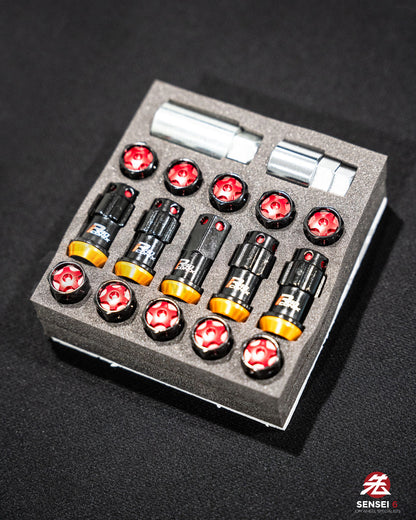 [IN STOCK] Project Kics R40 iCONIX M14 Lock & Nut Set (16 + 4 pcs) / M14x1.50 / Black + Red Aluminium Caps