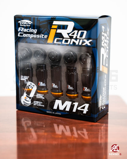 [IN STOCK] Project Kics R40 iCONIX M14 Lock & Nut Set (16 + 4 pcs) / M14x1.50 / Black + Black Aluminum Caps