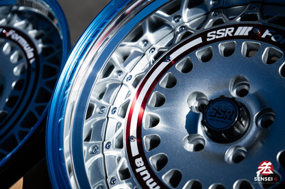 SSR Formula Aero Mesh / 18x9.5 +12, 18x10.5 +18 / 5x114.3 / FM Silver + Brushed Red Ring