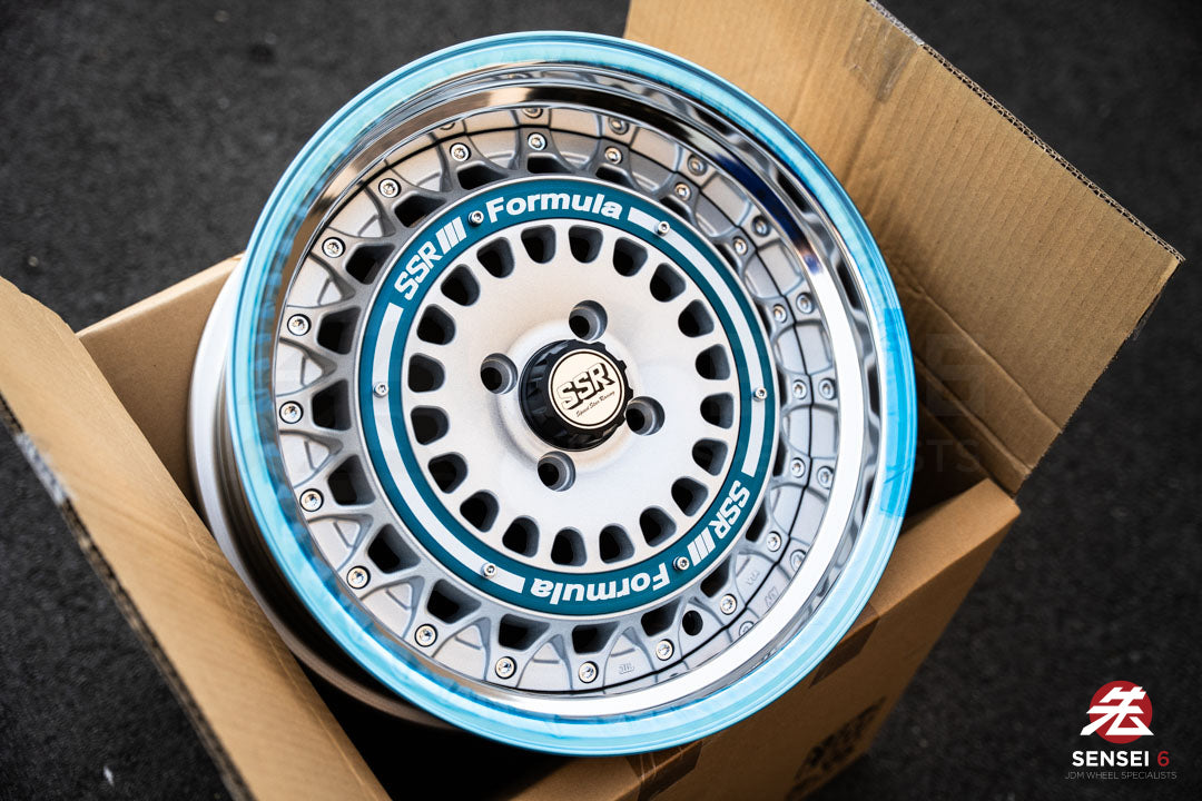 SSR Formula Aero Mesh / 16x8 +32 / 4x100 / FM Silver + Brushed Blue Ring