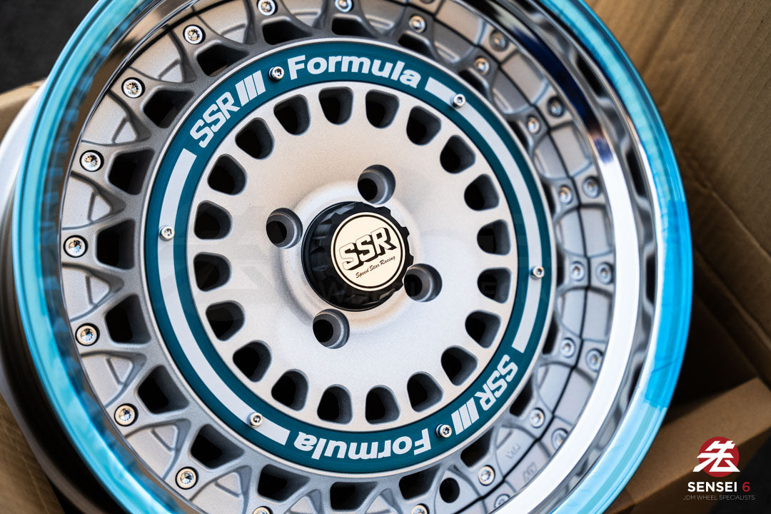 SSR Formula Aero Mesh / 16x8 +32 / 4x100 / FM Silver + Brushed Blue Ring