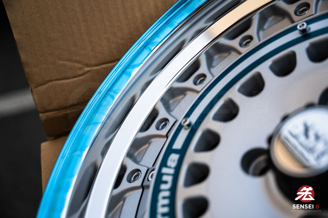 SSR Formula Aero Mesh / 16x8 +32 / 4x100 / FM Silver + Brushed Blue Ring