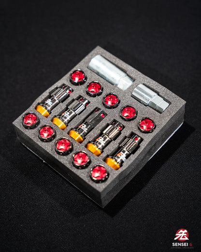 [IN STOCK] Project Kics R40 iCONIX M14 Lock & Nut Set (16 + 4 pcs) / M14x1.50 / Classical + Red Aluminium Caps