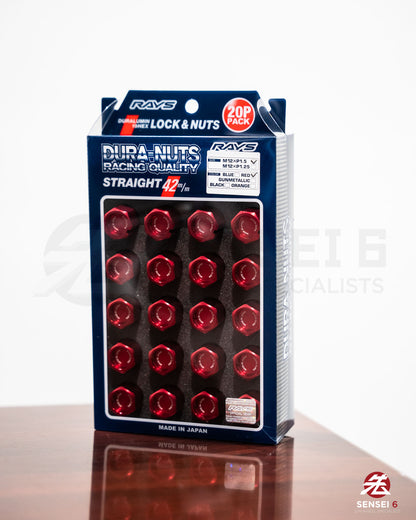 [IN STOCK] Rays Dura-Nut L42 Straight Lug & Lock Set (16 + 4pcs) / M12x1.50 / Red