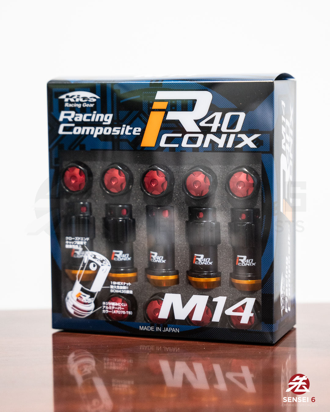 [IN STOCK] Project Kics R40 iCONIX M14 Lock & Nut Set (16 + 4 pcs) / M14x1.50 / Black + Red Aluminium Caps