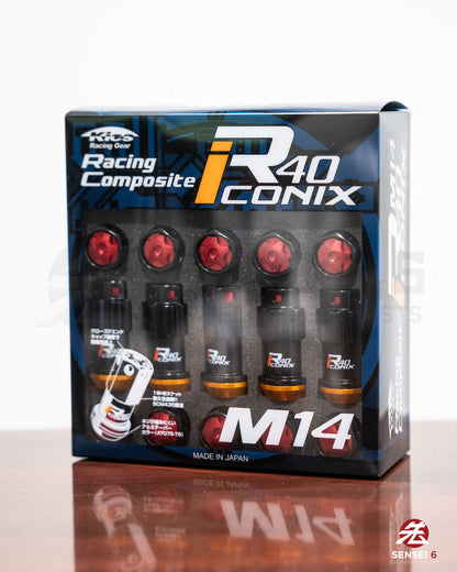 [IN STOCK] Project Kics R40 iCONIX M14 Lock & Nut Set (16 + 4 pcs) / M14x1.50 / Black + Red Aluminium Caps