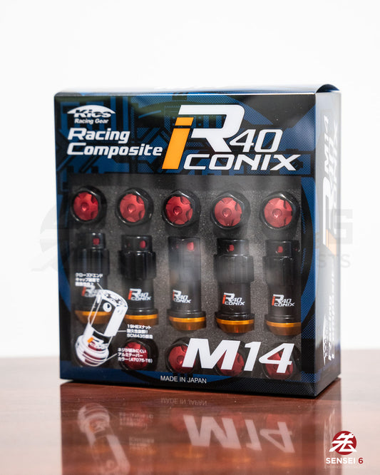 [IN STOCK] Project Kics R40 iCONIX M14 Lock & Nut Set (16 + 4 pcs) / M14x1.50 / Black + Red Aluminium Caps